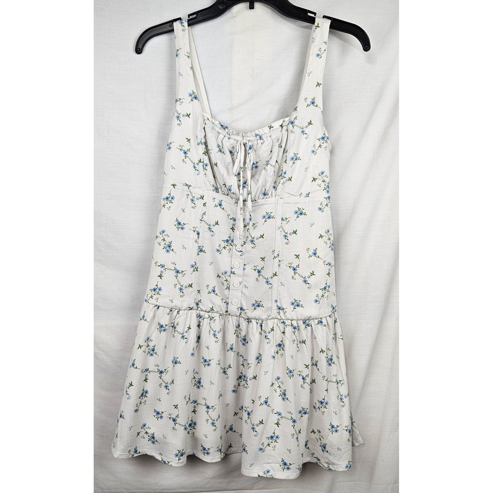NWT Wild Fable Blue Floral Milkmaid Mini Dress Cream Smocked Back Small